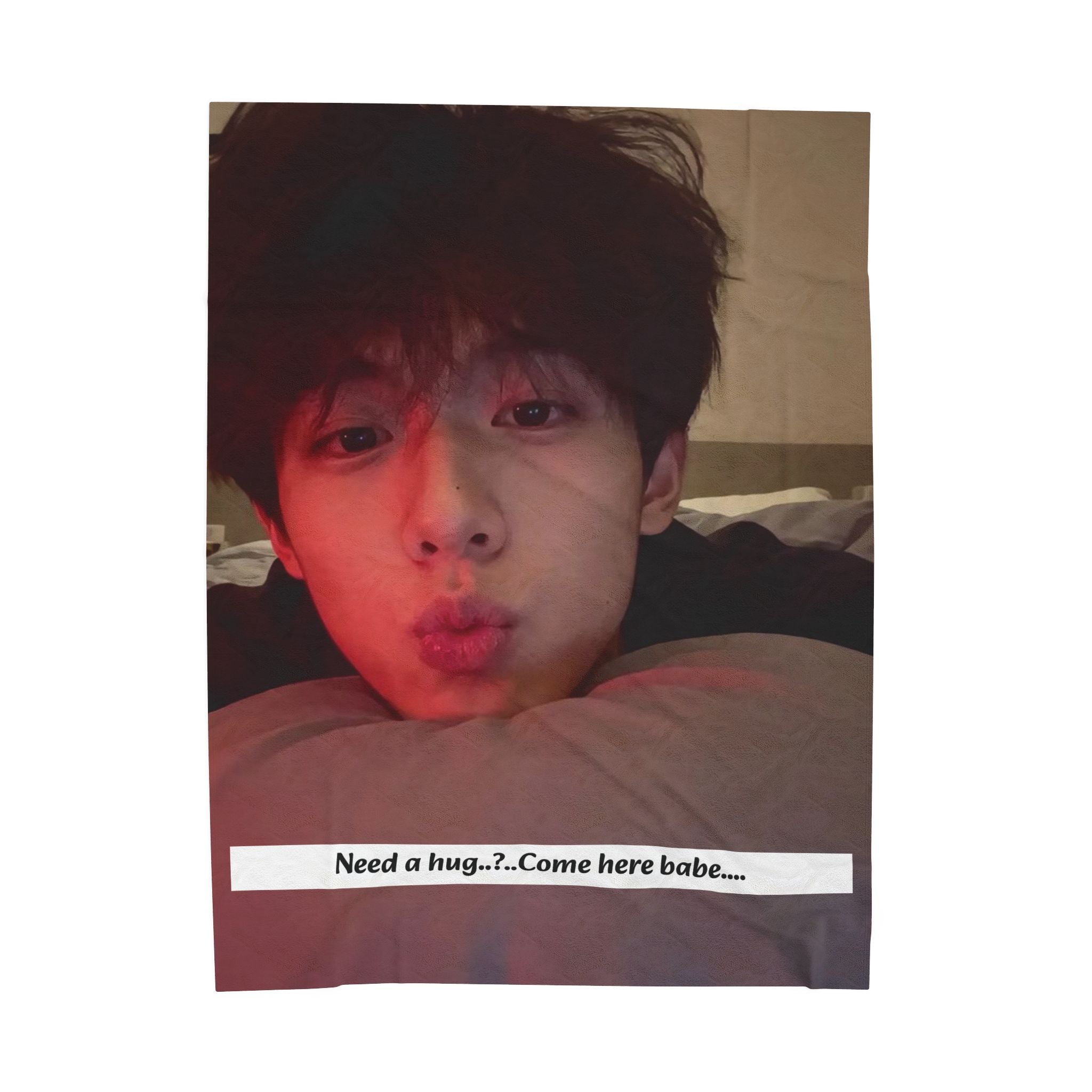 Velveteen Plush Blanket — Romantic Photo Throw with "Need a hug..? Come here babe..." Text