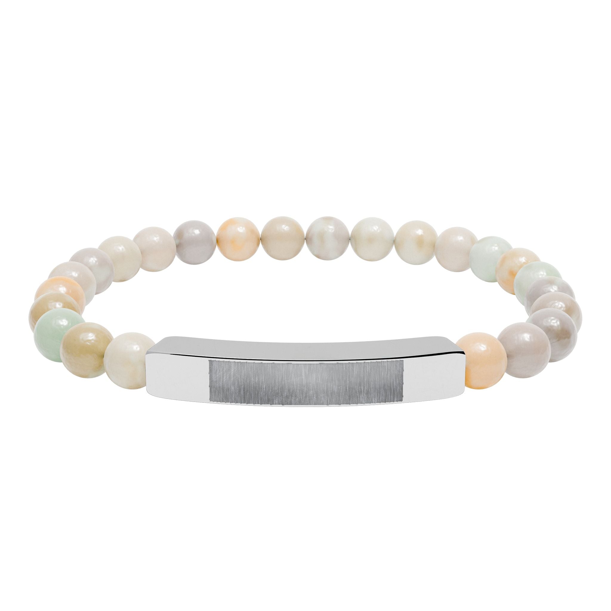 Engravable Natural Stone Bead Bar Bracelet — Personalized Stretch Bracelet
