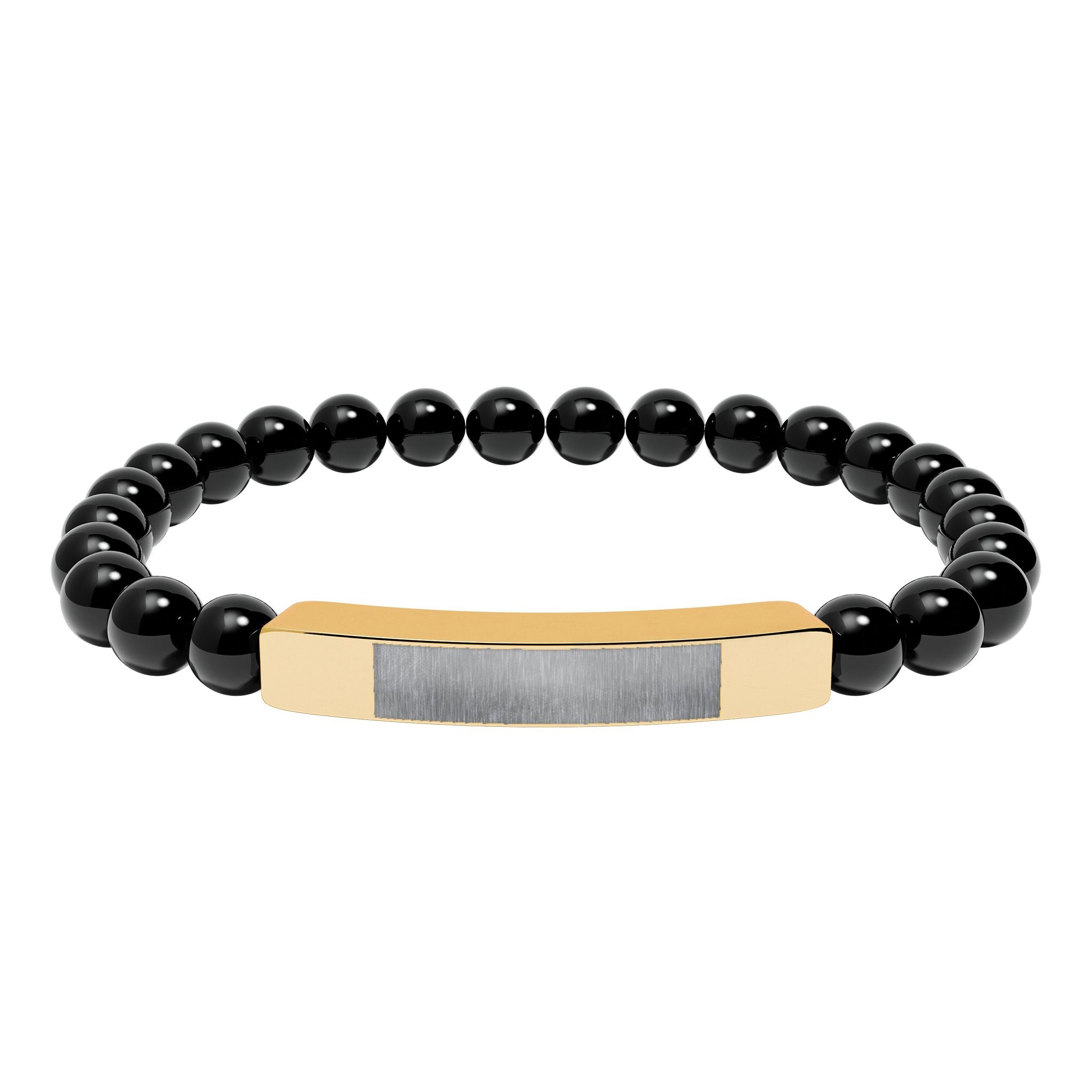 Engravable Natural Stone Bead Bar Bracelet — Personalized Stretch Bracelet