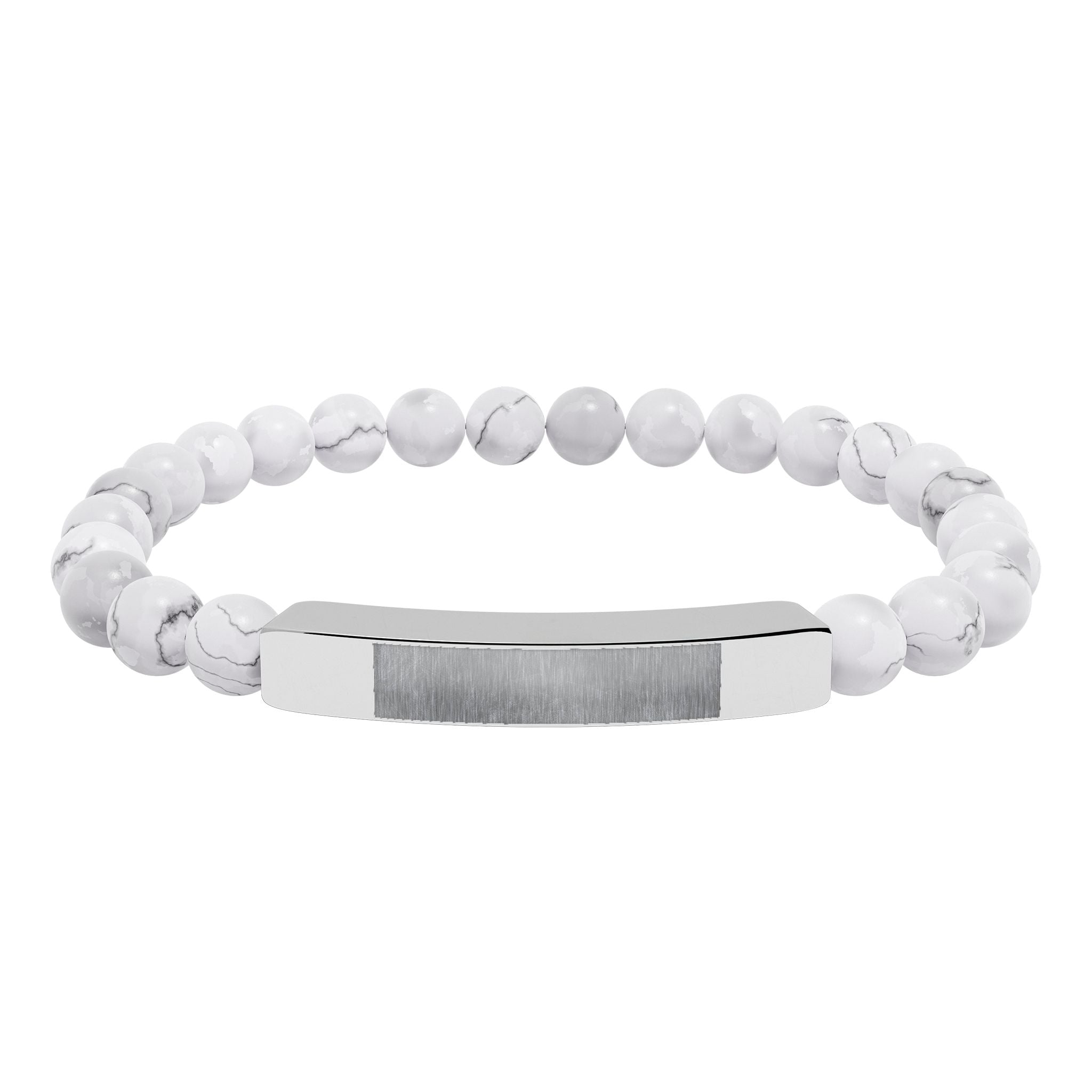 Engravable Natural Stone Bead Bar Bracelet — Personalized Stretch Bracelet