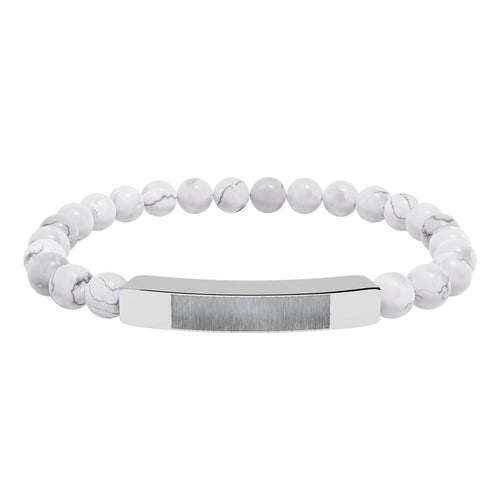 Engravable Natural Stone Bead Bar Bracelet — Personalized Stretch Bracelet