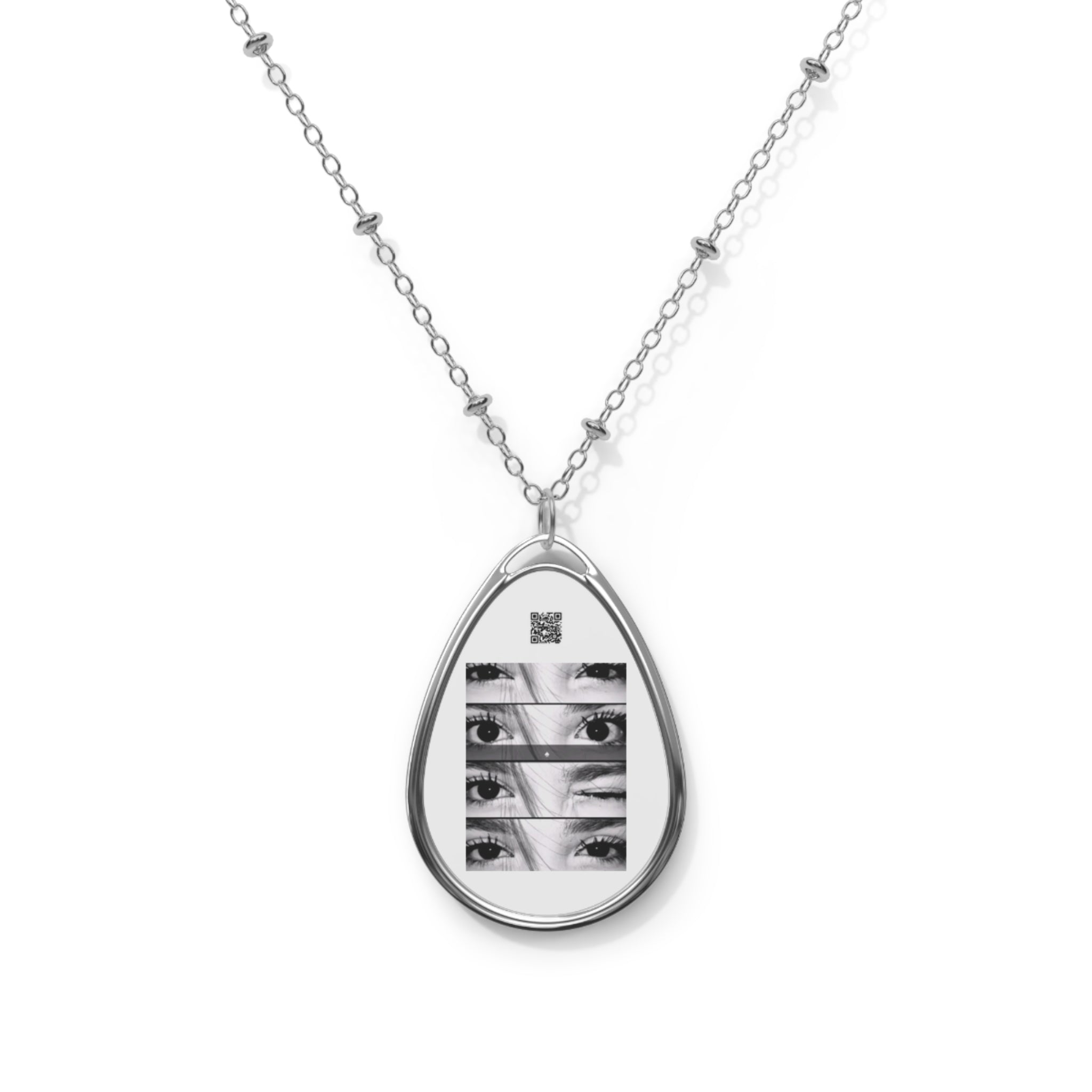 Oval Photo Pendant Necklace — Vintage Film Strip Eyes Personalized Teardrop Locket