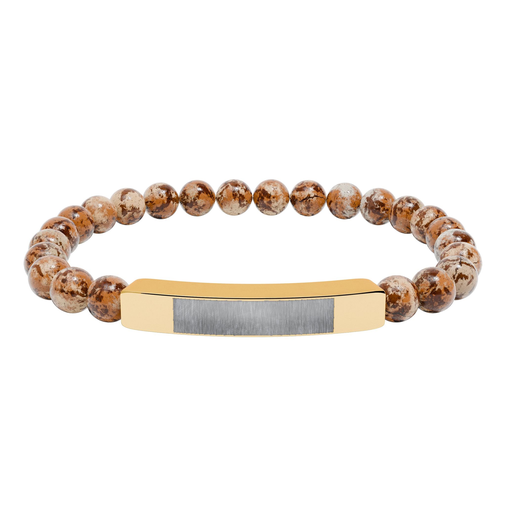 Engravable Natural Stone Bead Bar Bracelet — Personalized Stretch Bracelet
