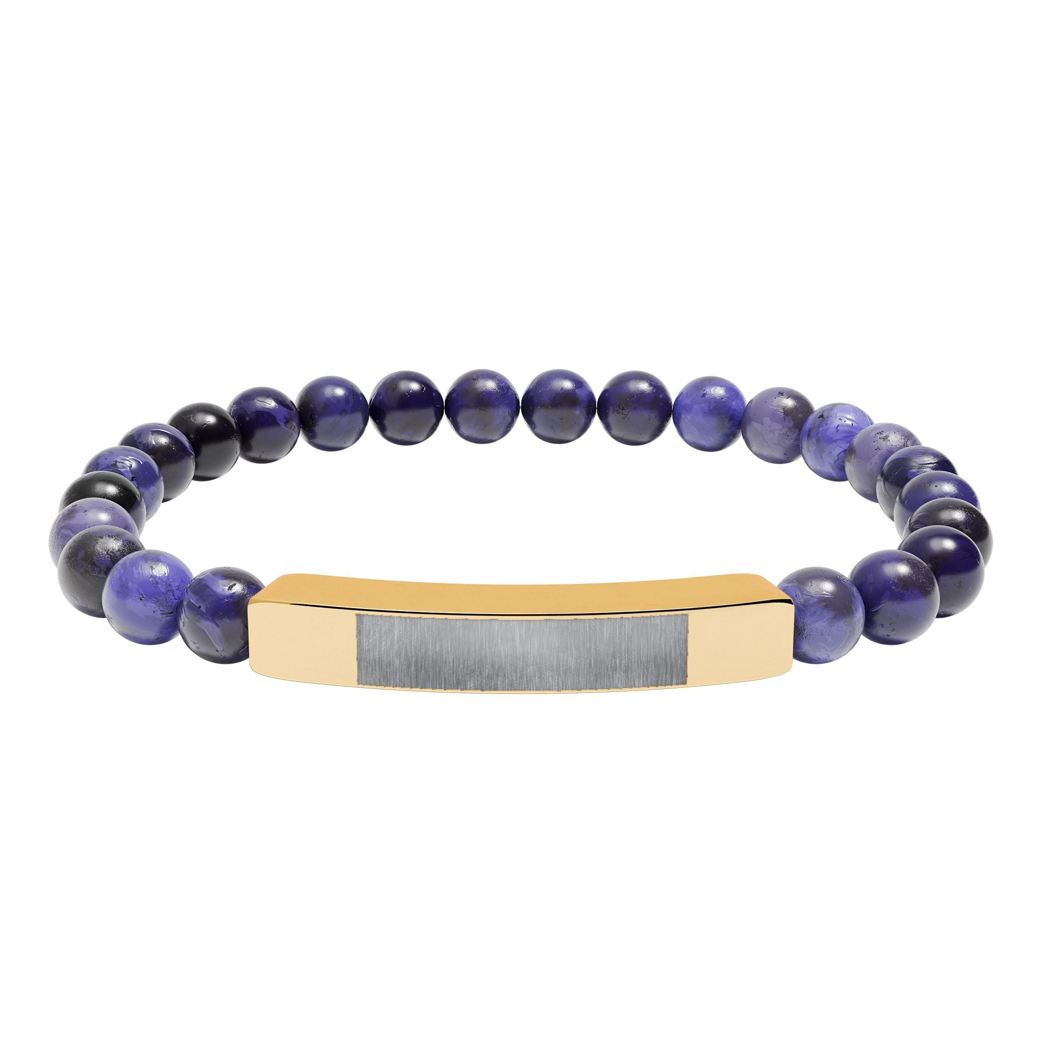 Engravable Natural Stone Bead Bar Bracelet — Personalized Stretch Bracelet