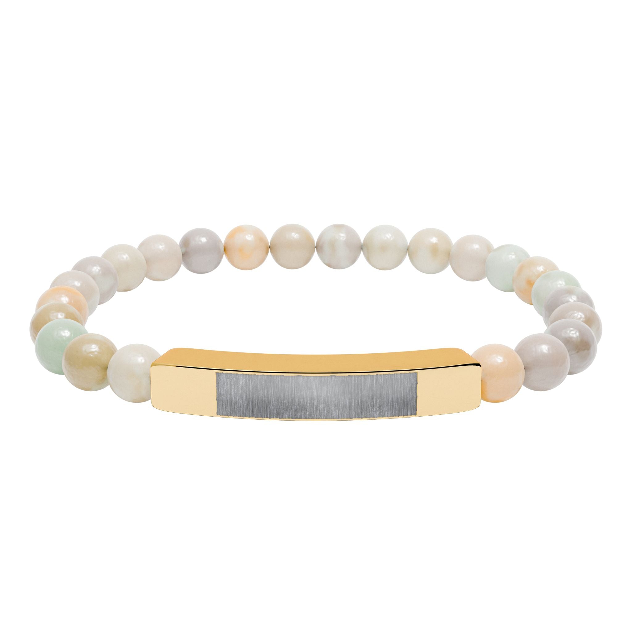 Engravable Natural Stone Bead Bar Bracelet — Personalized Stretch Bracelet