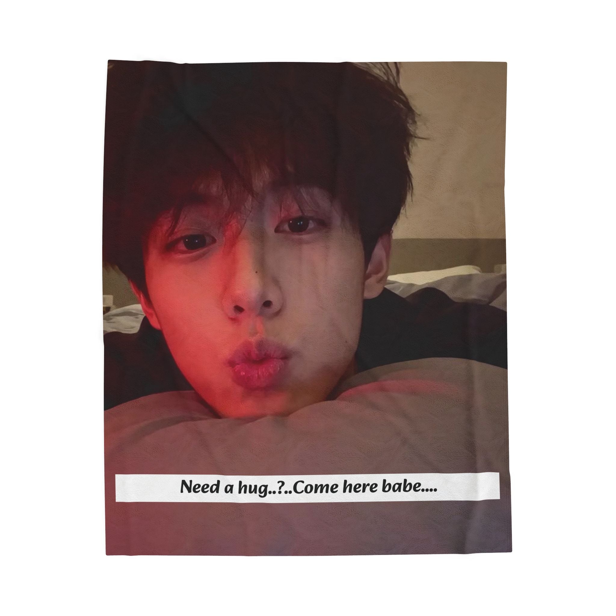 Velveteen Plush Blanket — Romantic Photo Throw with "Need a hug..? Come here babe..." Text
