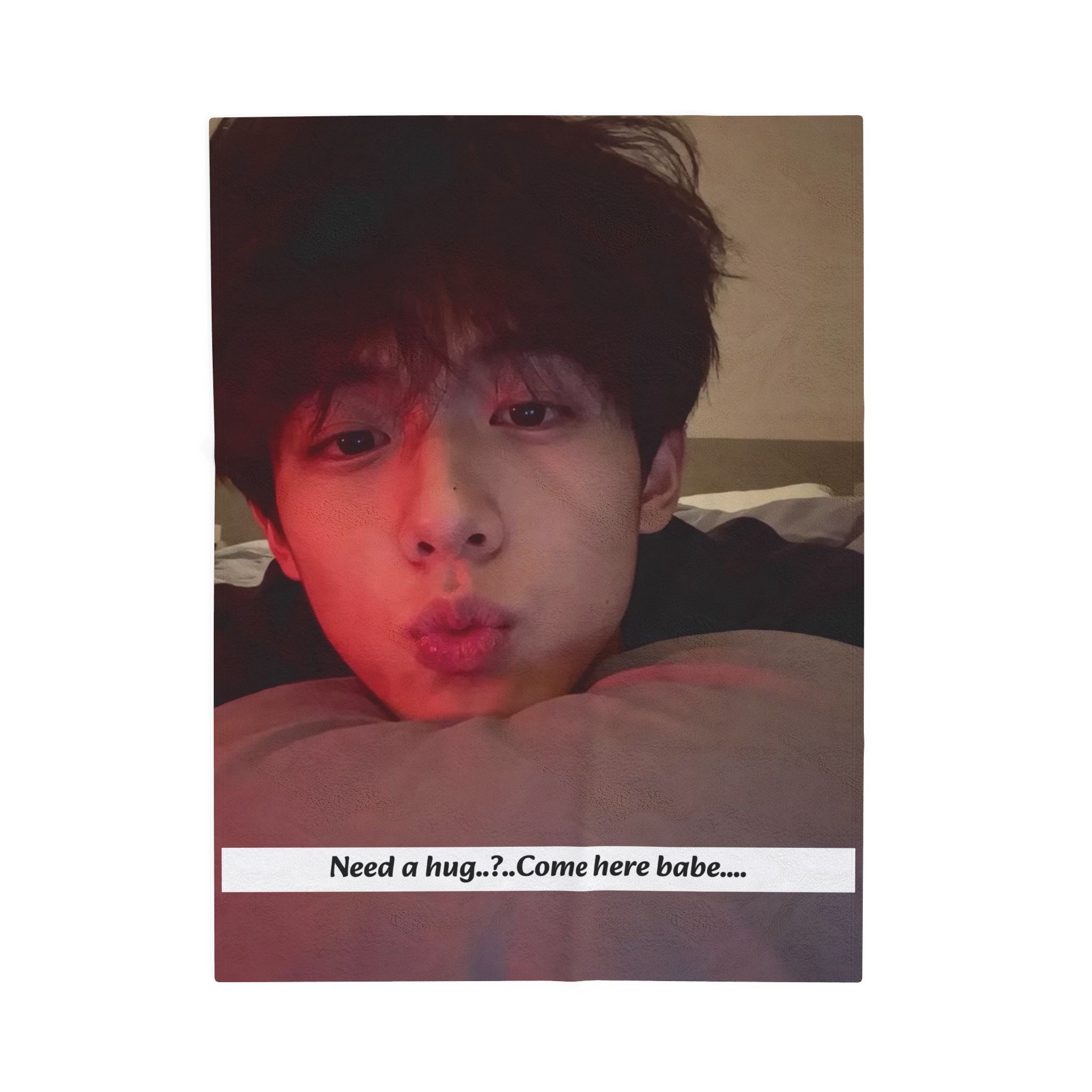 Velveteen Plush Blanket — Romantic Photo Throw with "Need a hug..? Come here babe..." Text