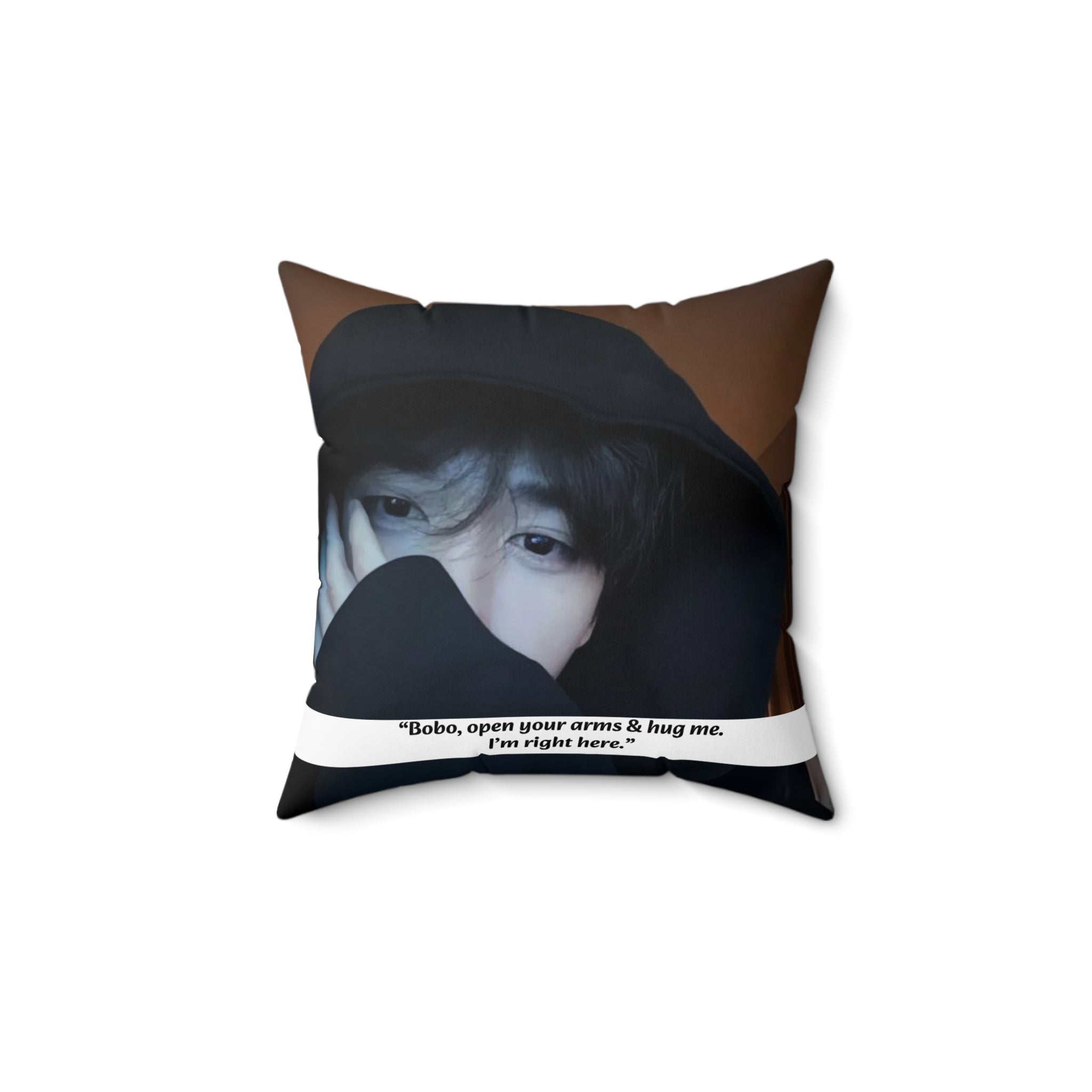 Personalized Photo Throw Pillow — "Bobo, come here... I need this hug" Decorative Square Cushion
