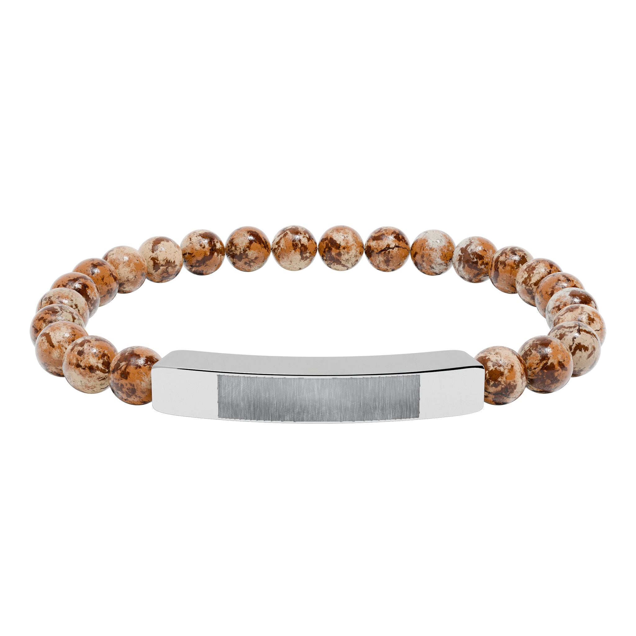 Engravable Natural Stone Bead Bar Bracelet — Personalized Stretch Bracelet
