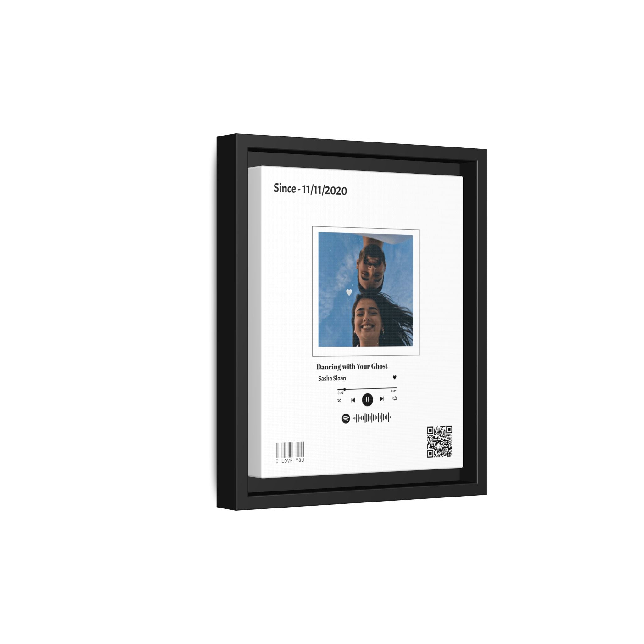 Personalized Song Cover Matte Canvas Frame — Custom Photo & Spotify Code Print