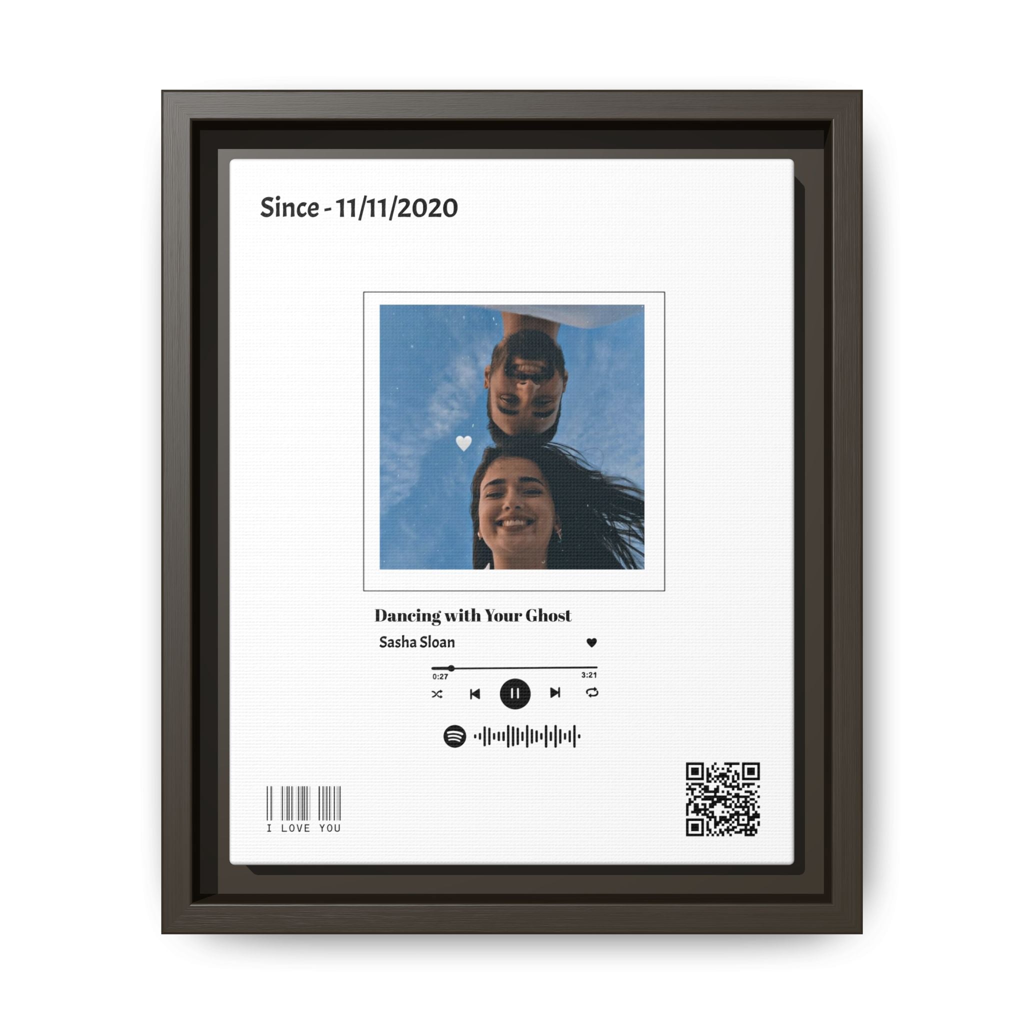 Personalized Song Cover Matte Canvas Frame — Custom Photo & Spotify Code Print
