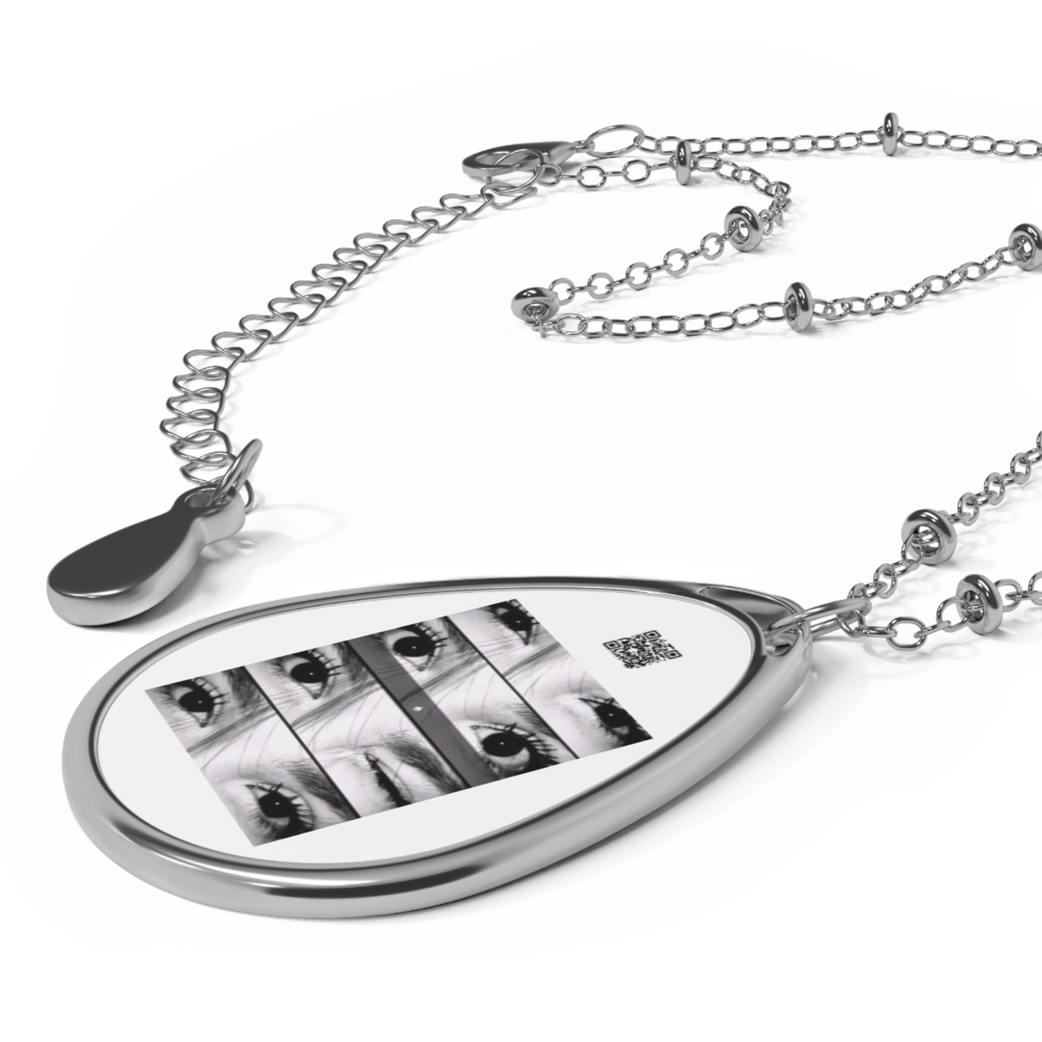 Oval Photo Pendant Necklace — Vintage Film Strip Eyes Personalized Teardrop Locket