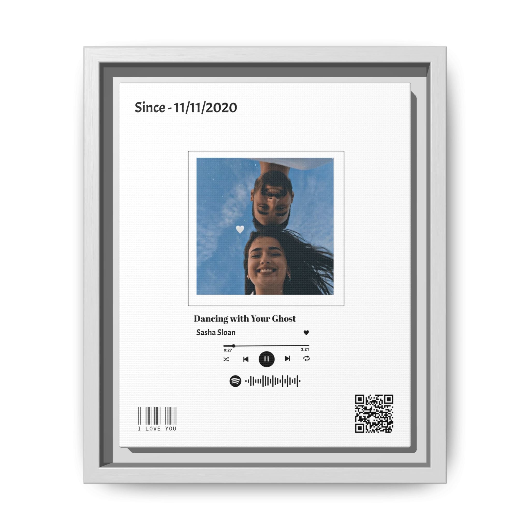 Personalized Song Cover Matte Canvas Frame — Custom Photo & Spotify Code Print