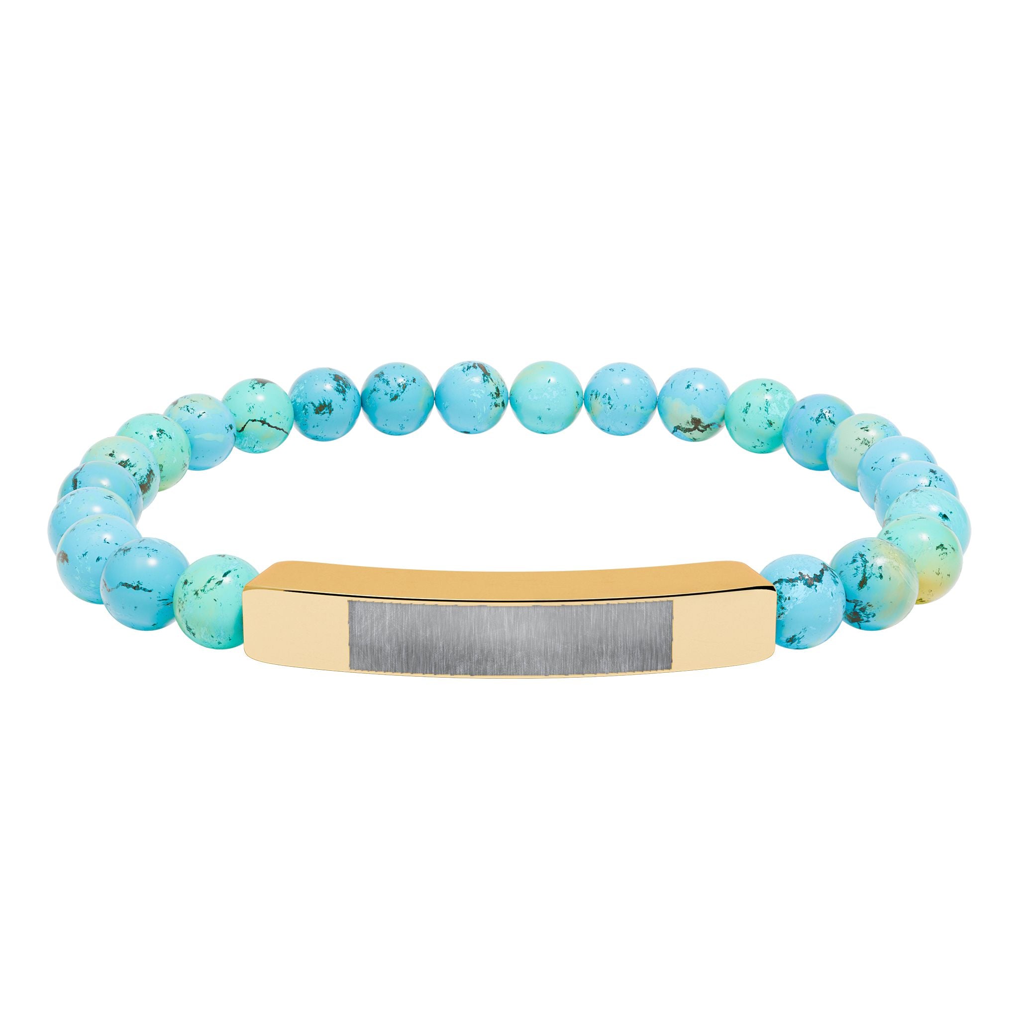 Engravable Natural Stone Bead Bar Bracelet — Personalized Stretch Bracelet