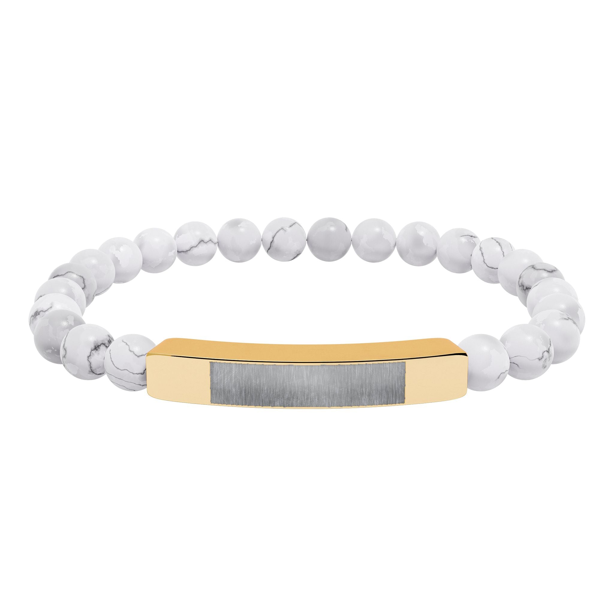 Engravable Natural Stone Bead Bar Bracelet — Personalized Stretch Bracelet