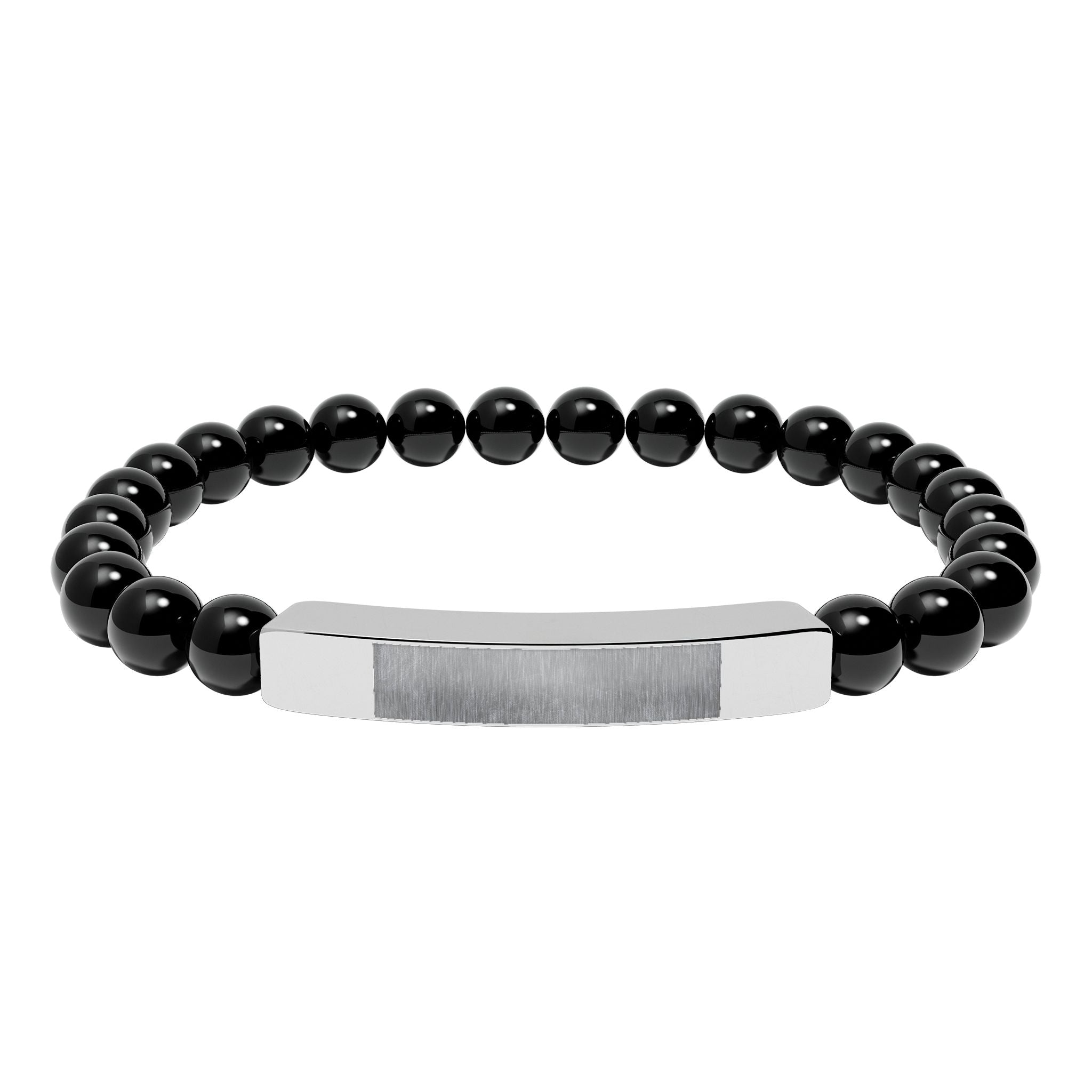 Engravable Natural Stone Bead Bar Bracelet — Personalized Stretch Bracelet