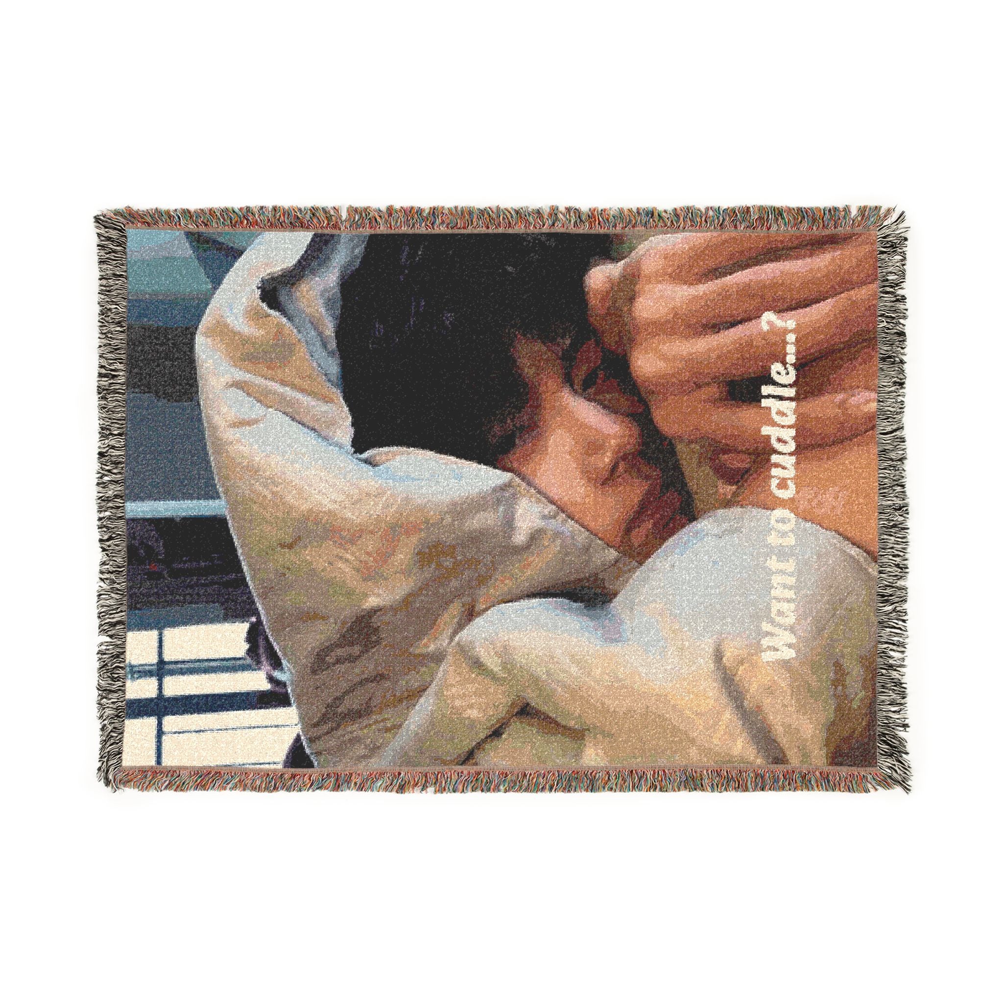 Woven Blanket — 'Want to Cuddle?' Cozy Throw Blanket with Romantic Couple Design